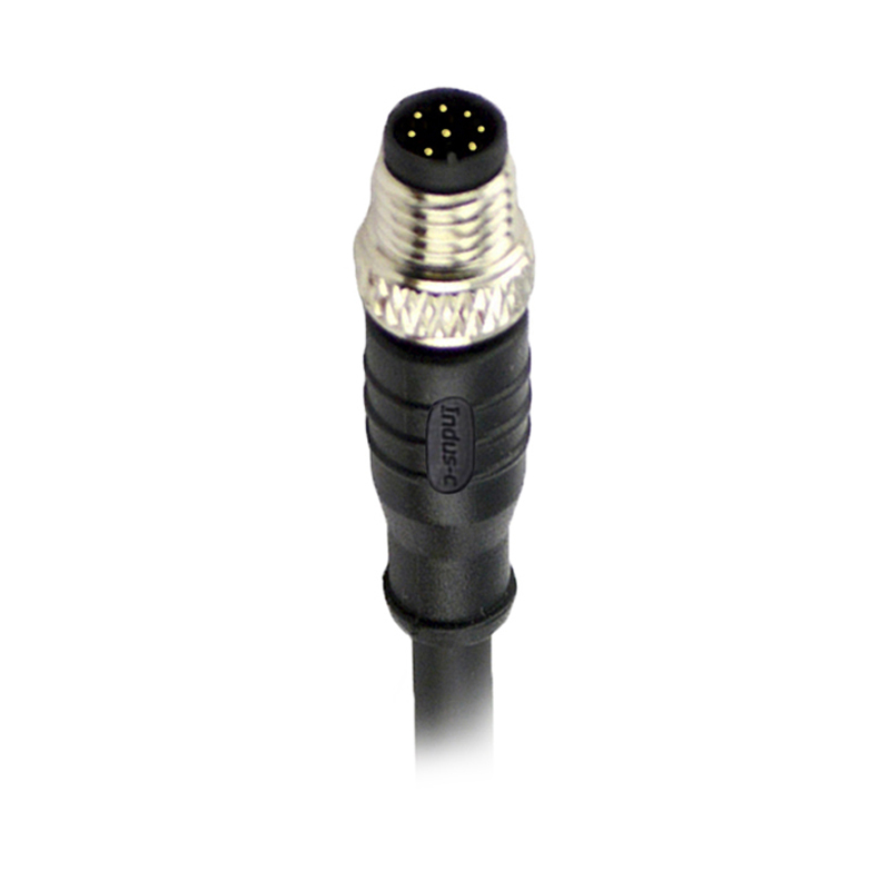 M8 8pins A code male straight molded cable,unshielded,PUR,-40°C~+105°C,26AWG 0.14mm²,brass with nickel plated screw